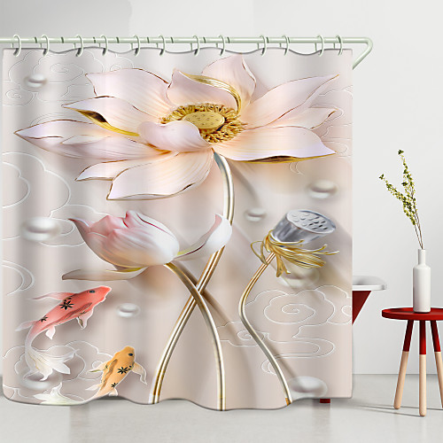 

Pink lotus Red Yellow Carp Digital Printing Shower Curtain Shower Curtains Hooks Modern Polyester New Design