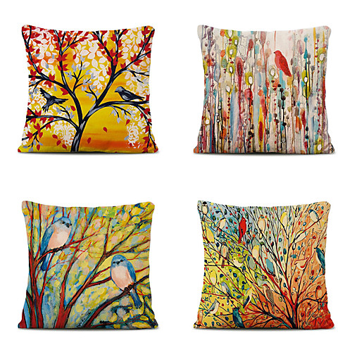 

Cushion Cover 4PCS Linen Soft Decorative Square Throw Pillow Cover Cushion Case Pillowcase for Sofa Bedroom 45 x 45 cm (18 x 18 Inch) Superior Quality Mashine Washable Colorful Trees Pattern