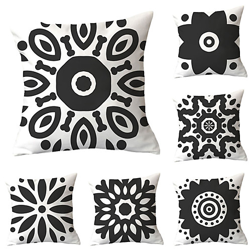 

Cushion Cover 6PCS Linen Soft Decoration Square Throw Pillowcase Cushion Cover Sofa Box Pillowcase 45 x 45 Cm 18 x 18 Inches High-Quality Washable Black And White Pattern Short Plush