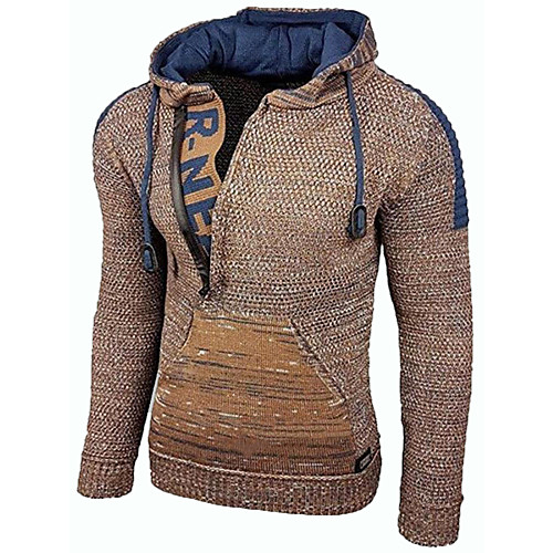 

Men's Knitted Color Block Pullover Long Sleeve Sweater Cardigans Hooded Fall Winter Black Brown