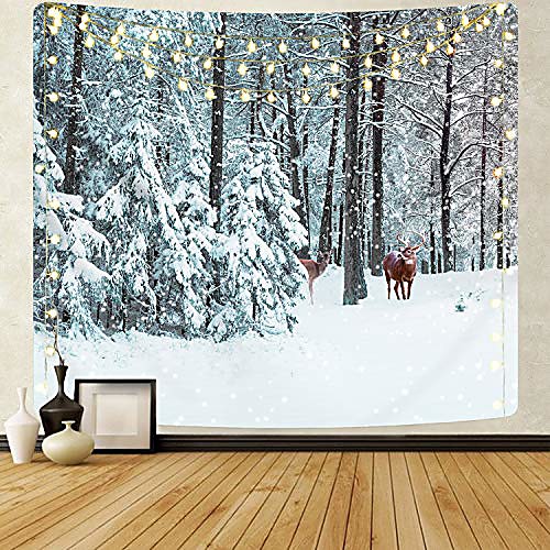 

merry christmas tapestry deer tapestry snow forest woodland tapestry winter nature tapestries for christmas home decoration