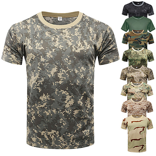 

Men's Hunting T-shirt Camo / Camouflage Short Sleeve Outdoor Summer Well-ventilated Breathability Quick Dry Breathable Top Polyester Taffeta Camping / Hiking Hunting Fishing Traveling Forest Green