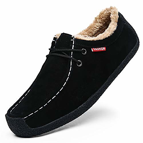 

cosidram mens slip on loafers casual driving shoes winter slippers warm with fur flats sneakers wool fleece comfy non-slip fashion outdoor for adult male black 7