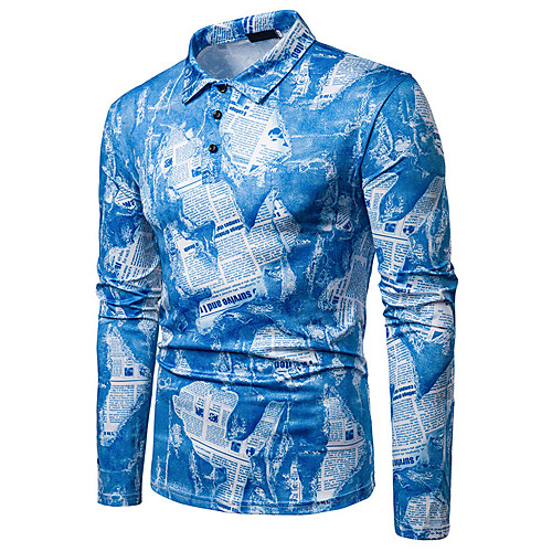 

Men's Polo Other Prints Graphic Print Long Sleeve Daily Tops Streetwear Purple Gray Light Blue