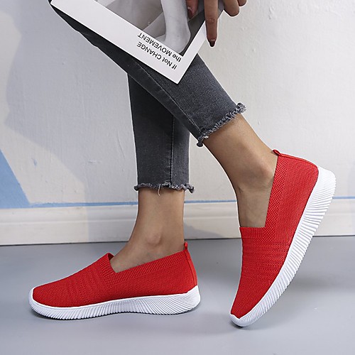 

Women's Loafers & Slip-Ons Flat Heel Round Toe Casual Daily Outdoor Walking Shoes Tissage Volant Solid Colored Summer Black Red Gray