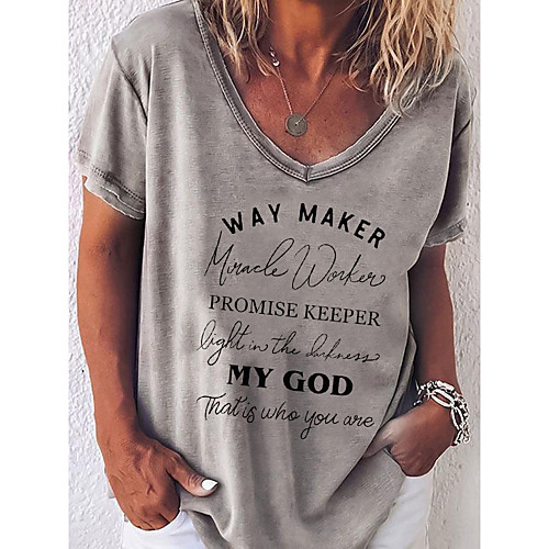 

Women's T-shirt Graphic Prints Letter V Neck Tops Basic Basic Top Blue Gray