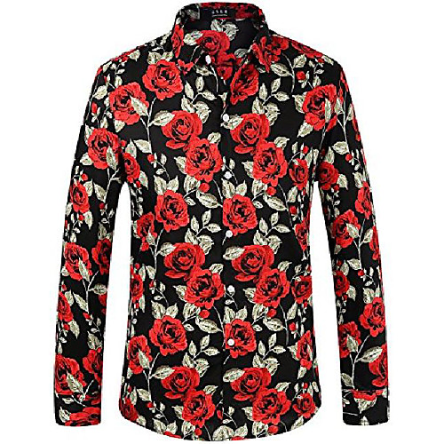 

men's rose-printed button down casual long sleeve shirt (3x-large, black rose)