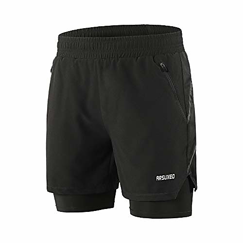 

men's 2 in 1 active running shorts with 2 zipper pockets b191 black size medium