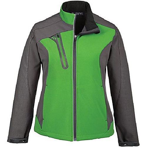 

ladies embossed color-block soft shell jacket. vl1162 small valley green/black silk