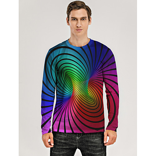 

Men's T shirt 3D Print Graphic Optical Illusion 3D Print Long Sleeve Daily Tops Rainbow