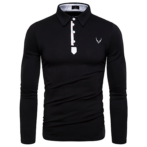 

Men's Polo non-printing Solid Colored Long Sleeve Daily Tops Basic White Black Navy Blue
