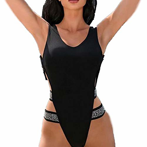 

elogoog women monokini retro thong one piece swimsuit high cut sexy trikini backless(black, m)