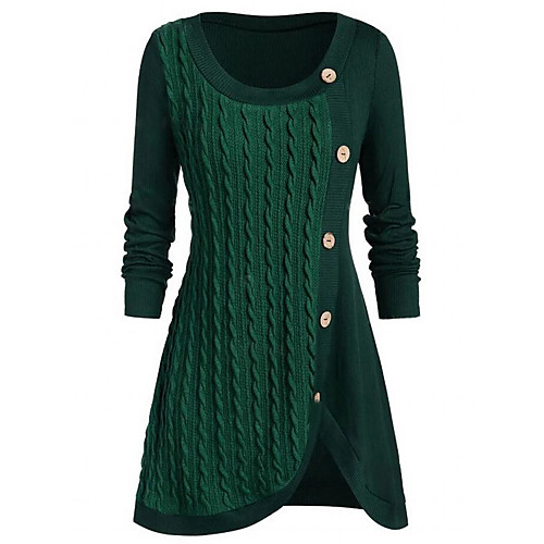 

Women's Sweater Jumper Dress Knee Length Dress Black Green Beige Gray Long Sleeve Solid Color Fall Round Neck Elegant Slim 2021 L XL XXL