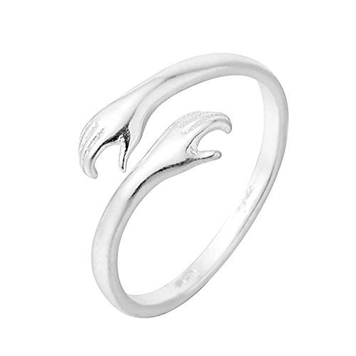 

attractive double hand hug to you finger rings 925 silver jewelry for women men open adjustable