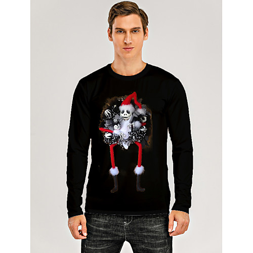 

Men's T shirt 3D Print Graphic 3D Print Long Sleeve Christmas Tops Black