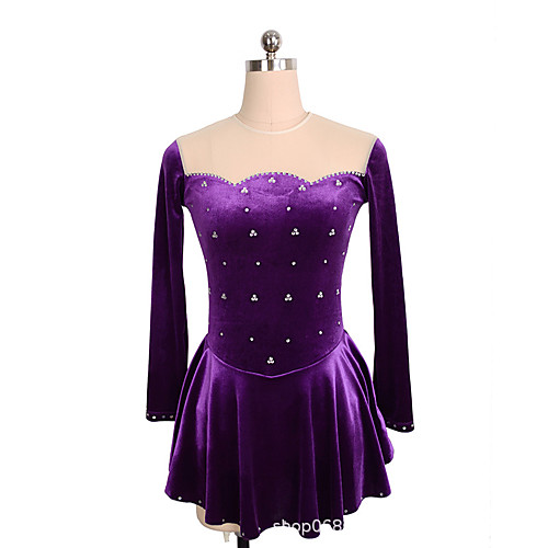 

Figure Skating Dress Women's Girls' Ice Skating Dress Purple Dark Green Spandex High Elasticity Training Competition Skating Wear Crystal / Rhinestone Long Sleeve Ice Skating Figure Skating / Kids
