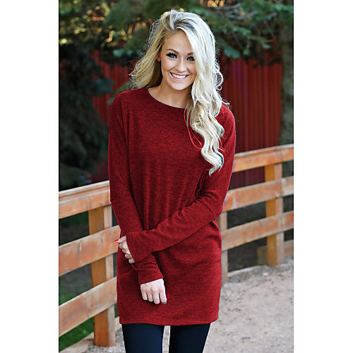 

Women's Sweater Jumper Dress Knee Length Dress Blue Red Green Dark Gray Long Sleeve Solid Color Fall Winter Round Neck Casual Loose 2021 S M L XL XXL