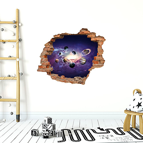 

3D Broken Wall Nine Planet Track Wall Stickers Living Room Bedroom Children's Room Three Dimensional Decorative Painting 6090CM