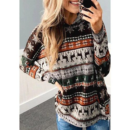 

Women's Christmas Blouse Shirt Graphic Prints Long Sleeve Print Cowl Neck Tops Streetwear Christmas Basic Top Khaki