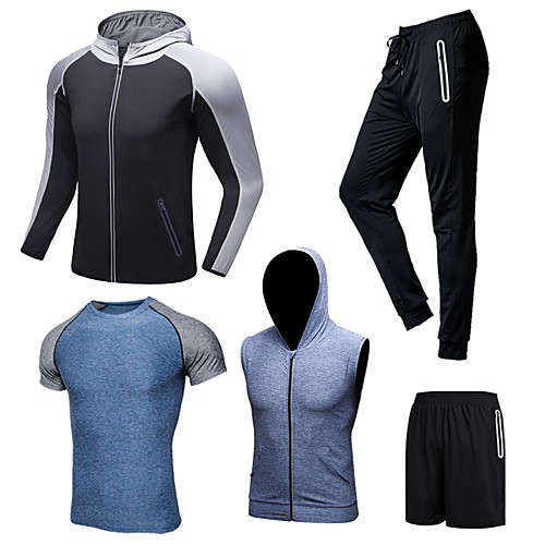 

Men's Patchwork Tracksuit Activewear Set Athletic Long Sleeve 5pcs Front Zipper Breathable Quick Dry Moisture Wicking Fitness Gym Workout Running Walking Jogging Sportswear Normal Outfit Set Clothing