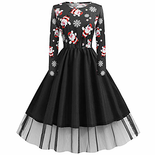 

womens vintage christmas santa claus lace ladies long sleeves dress xmas dress(l-black,large)