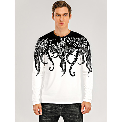 

Men's T shirt 3D Print Graphic 3D Muscle Print Long Sleeve Daily Tops Black / White