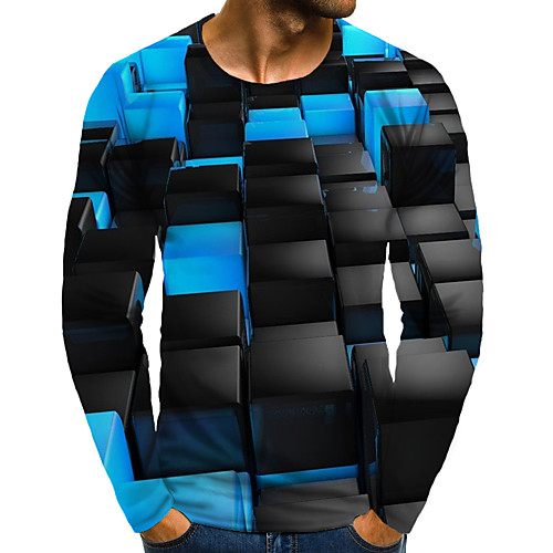 

Men's T shirt 3D Print Graphic 3D Plus Size Print Long Sleeve Daily Tops Blue