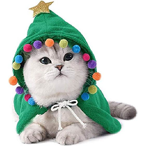 

pet christmas costume puppy xmas cloak with star and pompoms cat santa cape with santa hat party cosplay dress for cats and small to medium sized dog