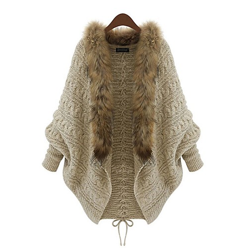 

Women's Solid Colored Bow Basic Fall & Winter Stand Collar Sweater Coat Regular Daily Long Sleeve Rayon Coat Tops White / Slim / Batwing Sleeve