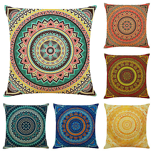 

Cushion Cover 6PC Linen Soft Mandala Bohemian Decorative Square Throw Pillow Cover Cushion Case Pillowcase for Sofa Bedroom 45 x 45 cm (18 x 18 Inch) Superior Quality Mashine Washable