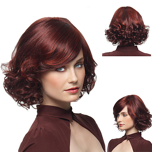 

Ladies Oblique Bangs Wigs Wine Red Partial Short Curly Wigs Fluffy Pear Curly Hair Medium And Long Hair Headgear