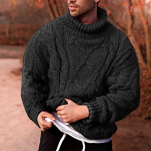 

Men's Stylish Solid Color Pullover Long Sleeve Sweater Cardigans Turtleneck Winter Black Red Green