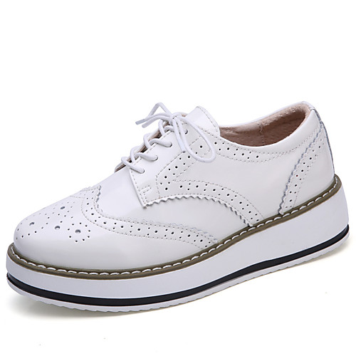 

Women's Oxfords Flat Heel Round Toe Casual Daily Walking Shoes PU Leather Solid Colored White Black Burgundy