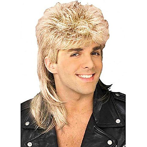 

stylish mens retro 70s 80s disco mullet wig fancy party accessory cosplay wig(lighet blonde)