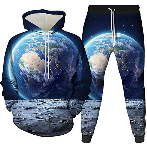 

Men's 3D Hoodies Set Graphic 3D 2 Piece Hooded Daily 3D Print Casual Hoodies Sweatshirts Long Sleeve White Blue Purple