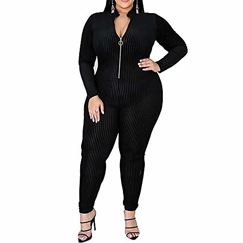 

one piece jumpsuits for women - plus size floral print zip deep v neck bodycon long pants jumpsuits catsuits playsuits black 4xl