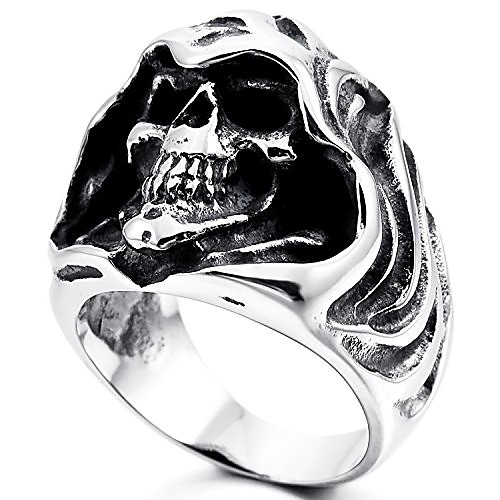 

mens stainless steel ring gothic casted grim reaper skull black silver