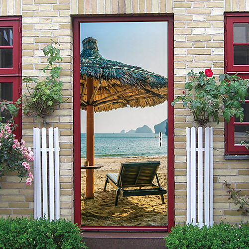

Self-adhesive Creative Door Stickers Seaside Thatched Cottage Living Room DIY Decorative Home Waterproof Wall Stickers