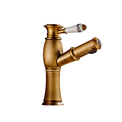 

Bathroom Sink Faucet - Pull out Antique Brass Centerset Single Handle One HoleBath Taps