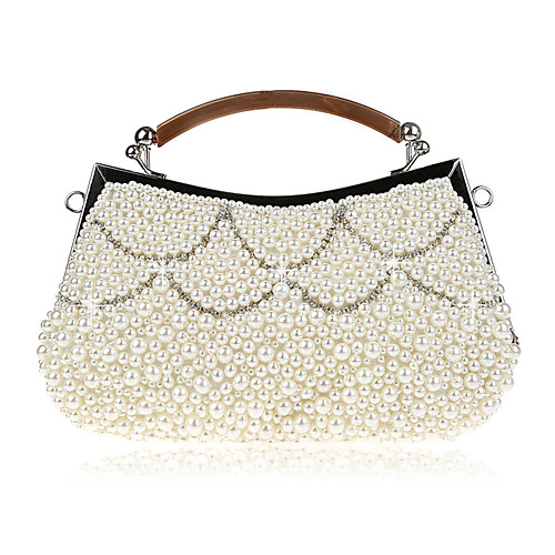 

Women's Bags Synthetic Evening Bag Pearls Crystals Embellished&Embroidered Plain Party Daily 2021 Handbags White Champagne