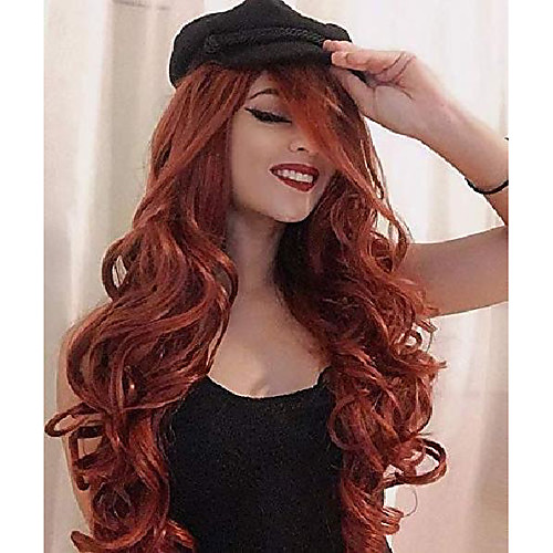 

long wavy wig auburn wig red synthetic fox red hair wig curly ginger wigs dark orange curly wavy hair women's heat resistant copper red hair cosplay replacement full wigs