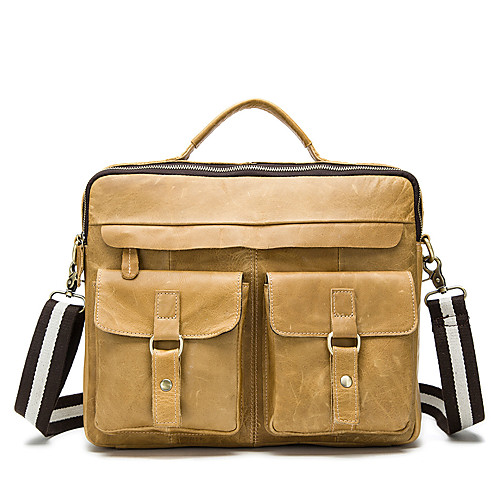 

Men's Bags PU Leather Shoulder Messenger Bag Laptop Bag Briefcase Zipper Plain Daily Office & Career Handbags Black Yellow Gray