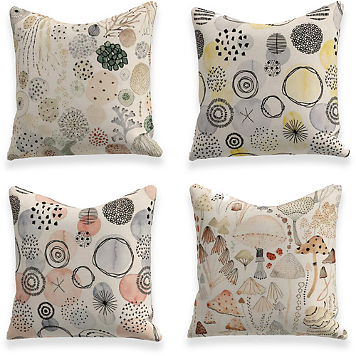 

Cushion Cover 4PCS Linen Soft Decorative Square Throw Pillow Cover Cushion Case Pillowcase for Sofa Bedroom 45 x 45 cm (18 x 18 Inch) Superior Quality Mashine Washable Multiple Circular Patterns