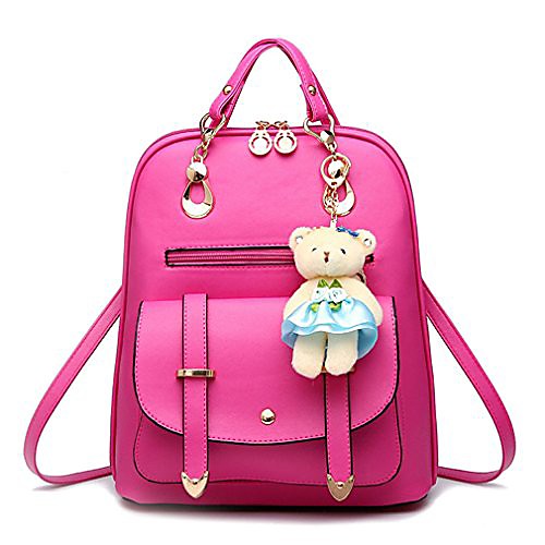 

women's retro cute korean leather student bag backpack shoulder bag rose red
