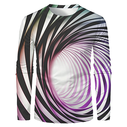 

Men's T shirt 3D Print Graphic Optical Illusion 3D Print Long Sleeve Daily Tops Streetwear Exaggerated Rainbow
