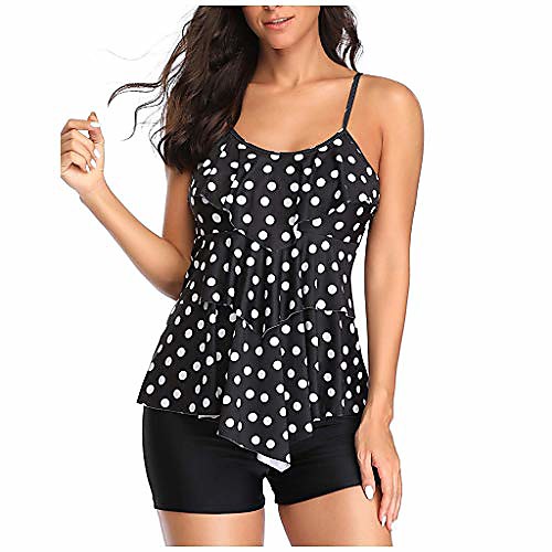 

two-piece suits tankini swimsuits for women, with shorts tummy control bathing suits (black dot 07, m)