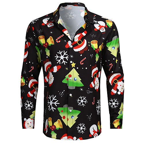 

Men's Shirt Other Prints Graphic Print Long Sleeve Christmas Tops Streetwear Black