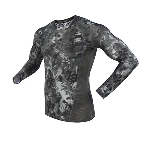 

Men's Hunting T-shirt Outdoor Breathable Quick Dry Fast Dry Outdoor Fall Spring Camo Top Cotton Camping / Hiking Hunting Fishing Black Camouflage Green