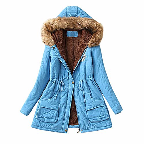 Deatu womens winter hooded jacket coats cotton warm parkas casual trendy jackets zipper trench coats with faux fur hood (sky blue, medium), lightinthebox  - buy with discount
