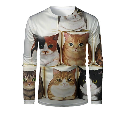

Men's T shirt 3D Print Graphic 3D Animal Print Long Sleeve Daily Tops White